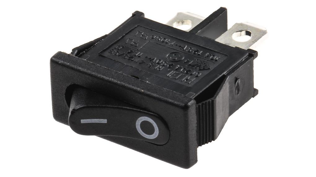 Rocker Switch, 5 A, 1NO, 250V, ON-OFF, Black